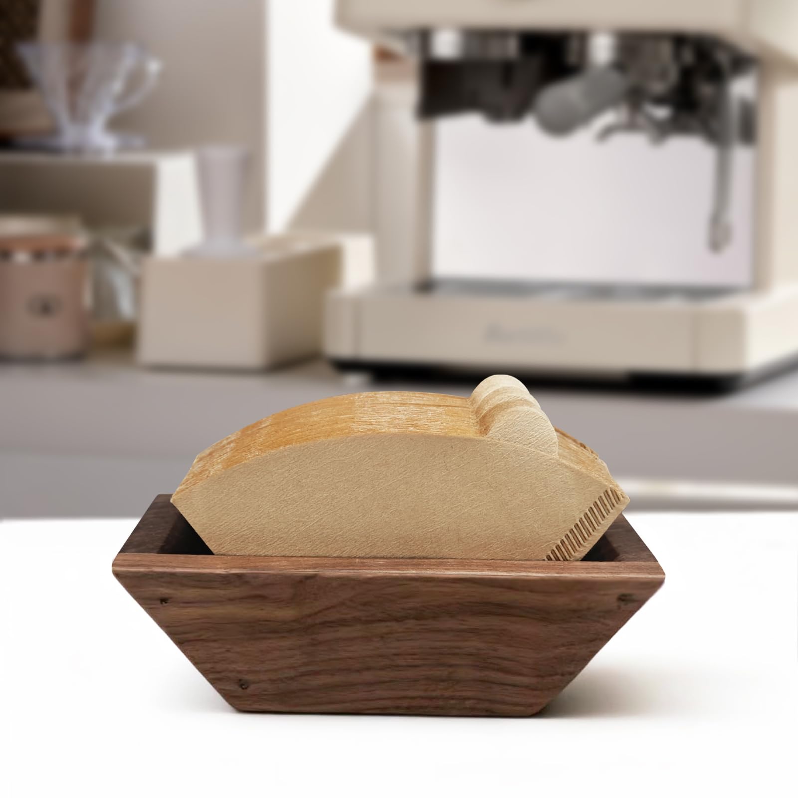 Magnetic Coffee Filter Holder, Solid Walnut, Holds Up to 100 Cone Filters