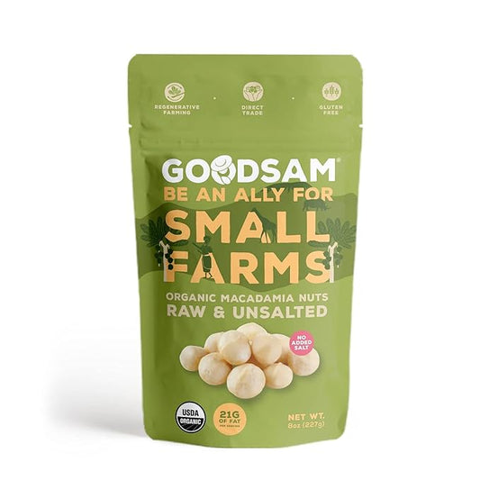 goodSAM Organic Raw Macadamia Nuts – Unsalted, Whole Nuts – Buttery Creamy Flavor – Sustainably Grown on Regenerative Family Farms – High Fat Low Carb Keto Friendly Snacks - 0.5lb Pouch