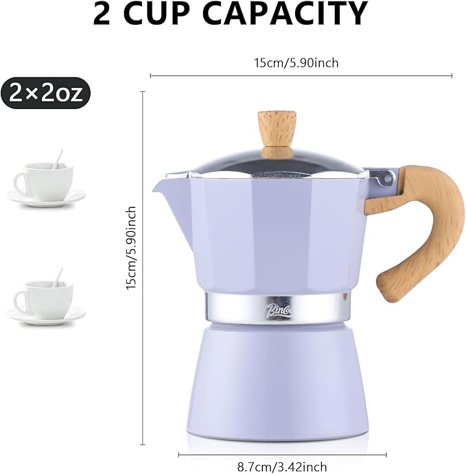 Bincoo Cute Espresso Maker Stovetop - Small Moka Pot 2 Espresso Cups/120ML,Espresso Pot Italian Coffee Maker for Home Camping Cafe Office (Purple)