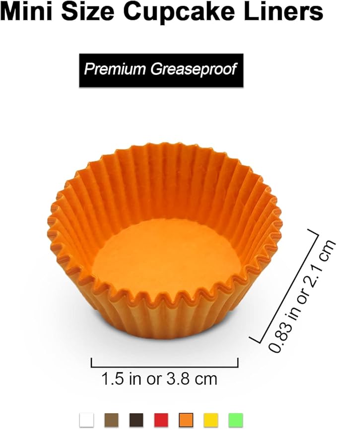 Greaseproof Mini Cupcake Liners, Premium Paper Baking Cups for Party Celebration,(Orange, 300-count)