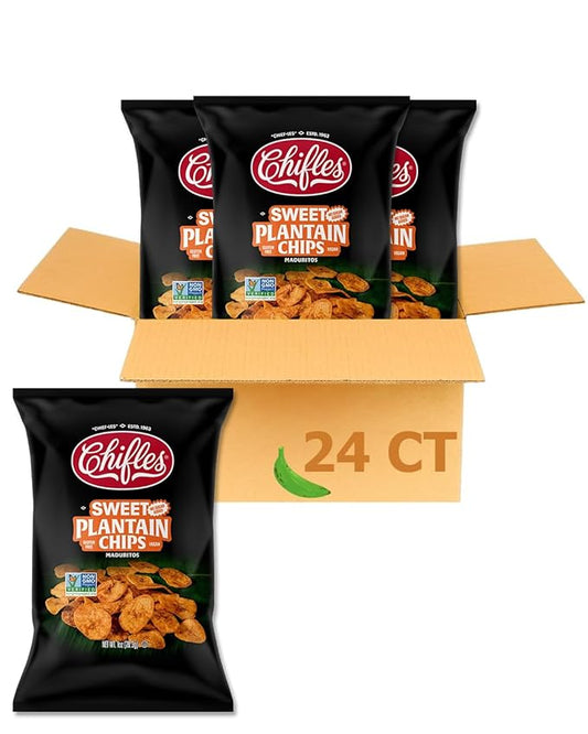 Chifles Maduritos Sweet Plantain Chips - 24 Individual 1oz Bags - Sweet Plantain Snacks - Less Fat than Most Potato Chips - Tasty Vegan Snacks, Gluten Free - 24 Pack