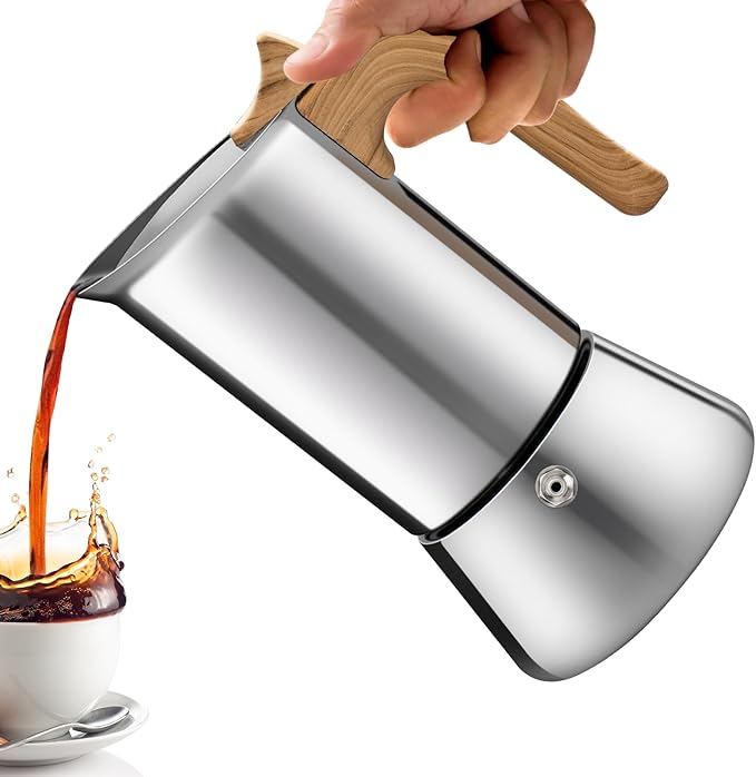 No Coating 2 Cup Moka Pot Thickened 304 Stainless Steel Stovetop Espresso Coffee Maker 100ml 3.4oz Mocha Percolator Greca Cuban Ideal for Making Rich Authentic Italian Caf챕