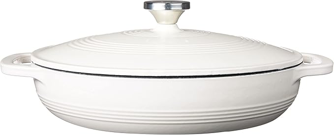 Lodge 3.6 Quart Enameled Cast Iron Oval Casserole With Lid??Dual Handles ??Oven Safe up to 500ì§?F or on Stovetop - Use to Marinate, Cook, Bake, Refrigerate and Serve ??Oyster White