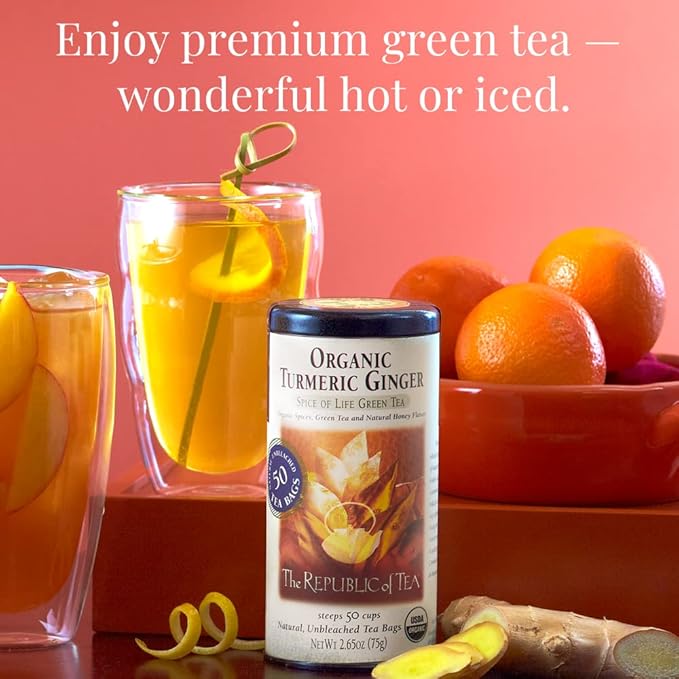The Republic of Tea ??Organic Turmeric Ginger Green Tea Refill, 50 Tea Bags, Naturally Caffeinated