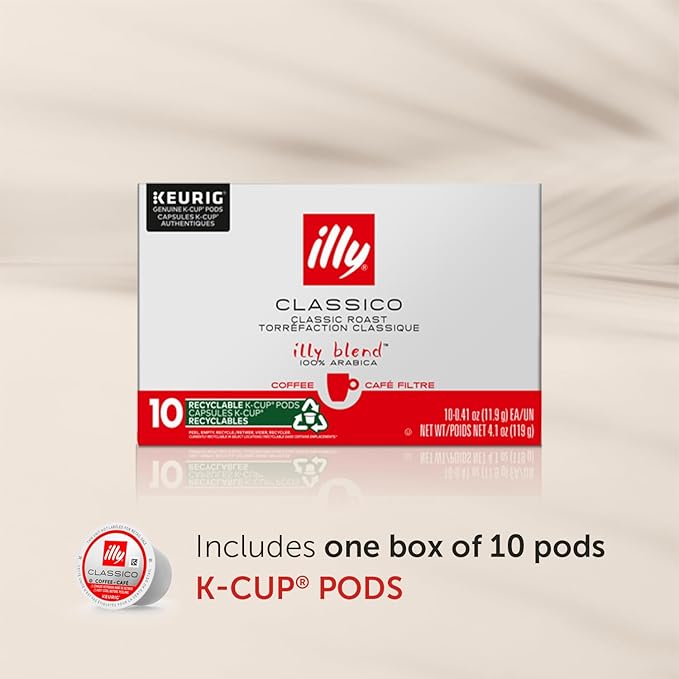 Illy Coffee, Smooth And Balanced, Classico Medium Roast K-Cups, Made With 100% Arabica Beans, All-Natural, No Preservatives, Pods For Keurig Machines, 10 K-Cup Pods (Pack Of 1)