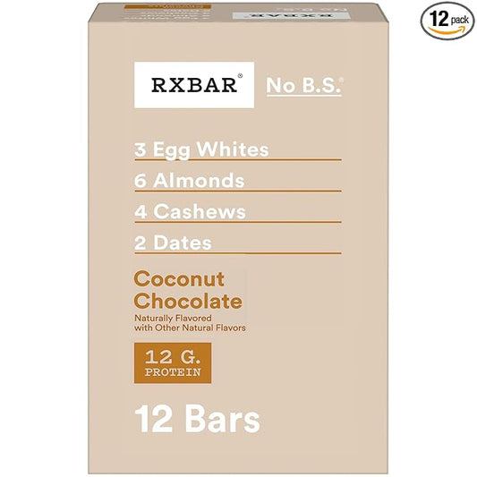 RXBAR Protein Bars, Protein Snack, Snack Bars, Coconut Chocolate, 22oz Box (12 Bars)
