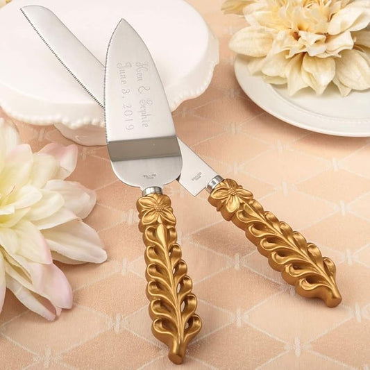 GIFTS INFINITY® Personalized Wedding Cake Knife and Server Set Free Engraving (2528) - Valentine's Day Gift