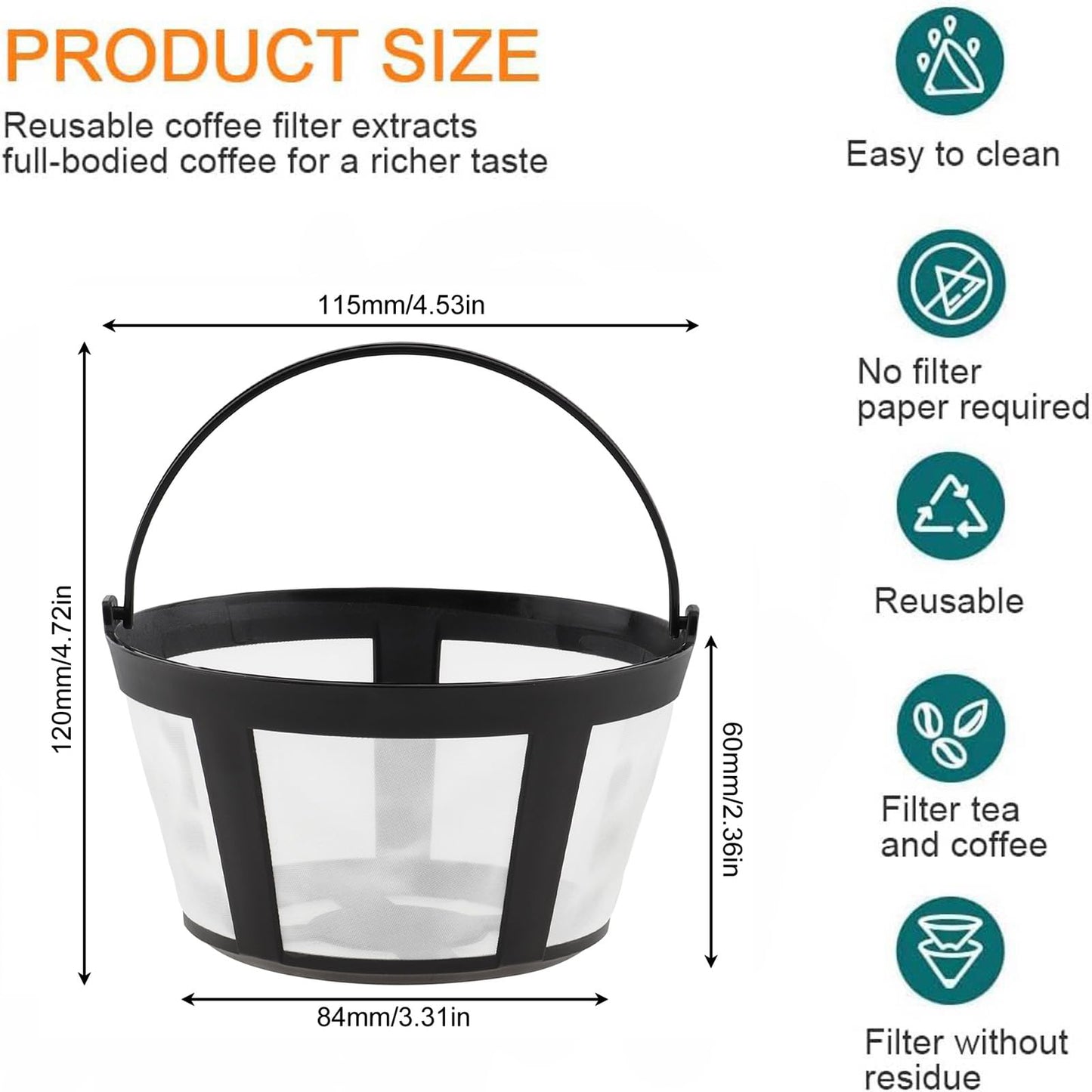 TQEONKL 8-12 Cups Reusable Coffee Filter Baskets 4-Pack, Compatible with Mr. Coffee, Black &