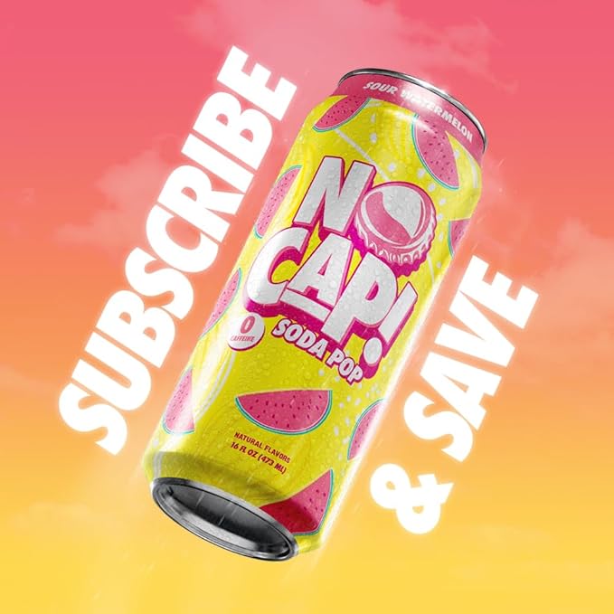 No Cap! Healthy Soda Drinks For Kids, Teenagers & Adults, Zero Sugar, Zero Calorie, Caffeine Free, 16 Oz Cans, (12 Pack Sour Watermelon)