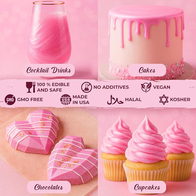 Luster Dust, Pink Luster Dust Edible Cake Decorations, Light Pink Edible Luster Dust for Drinks Cupcake Decorations, Cake Drip, Paint, Light Pink Fondant, Food Coloring