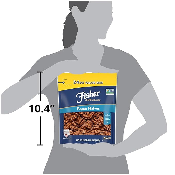 Fisher Chef's Naturals Pecan Halves 24oz (Pack of 2), Unsalted Raw Nuts for Cooking, Baking & Snacking, Vegan Protein, Keto Snack, Gluten Free