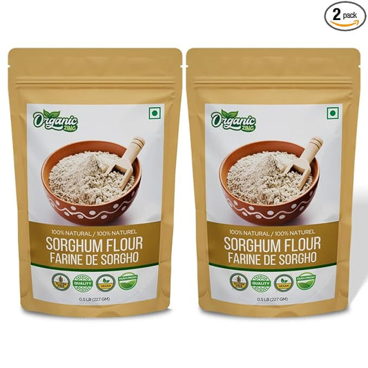 Organic Zing Pure and Organic Sorghum Flour | Organic Jowar Flour | Sorghum Flour Gluten Free | USDA Certified | Product of India - 227 gm (8 oz) - Pack of 2