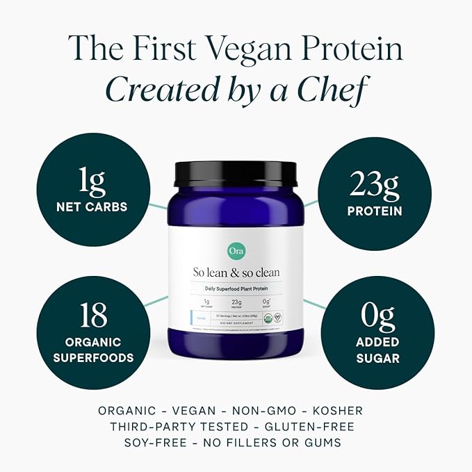 Ora Organic Plant-Based Protein Powder - 23g Protein for Women and Men - Vanilla Flavor 20