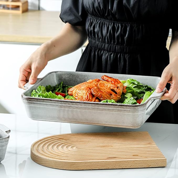 KOOV Bakeware Set, Ceramic Baking Dish Set, Rectangular Casserole Dish Set, lasagna Pan, Baking Pans Set for Cooking, Cake Dinner, Kitchen, 9 x 13 Inches, Reactive Glaze 3-Piece (Variable Grey)