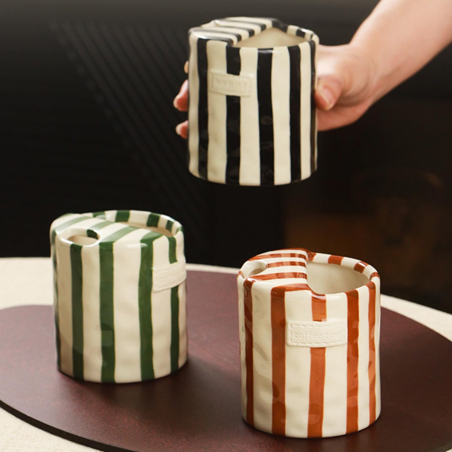 JMCRATE Coffee Mug Espresso Cup 10oz Ceramic Coffee Mugs Porcelain Coffee Cup Hand-Painted Striped