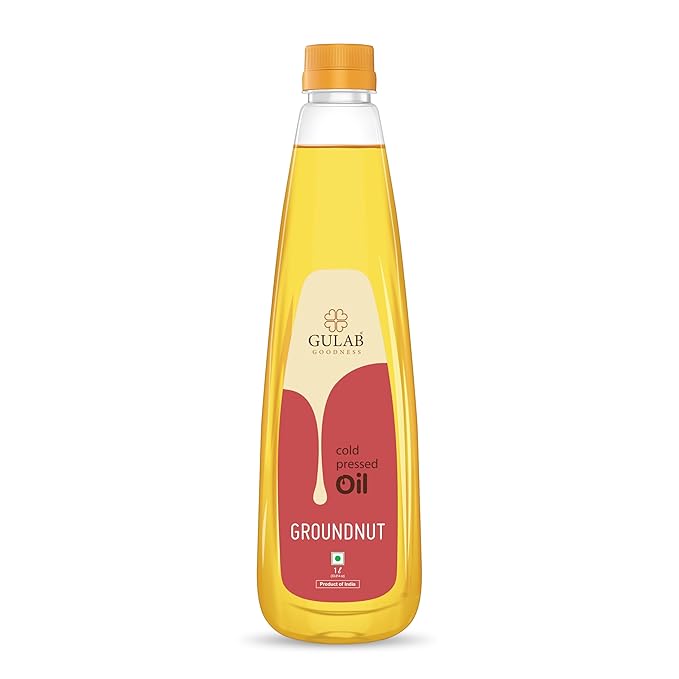 Gulab Cold Pressed Peanut Oil - 1 Litre, 33 Fl Oz | Groundnut Oil | Sing Tel | Kolhu/Kachhi Ghani/Chekku/Wood Pressed | Natural Oil | Chemical Free