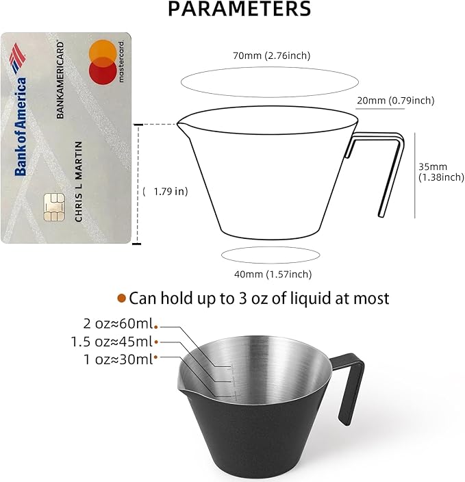 MHW-3BOMBER Espresso Measuring Cup 2 Pack Double Shot Espresso Cups Stainless Steel Coffee Bean Dosing Cup Espresso Machine Accessories (Matte Black) G6197B-OS