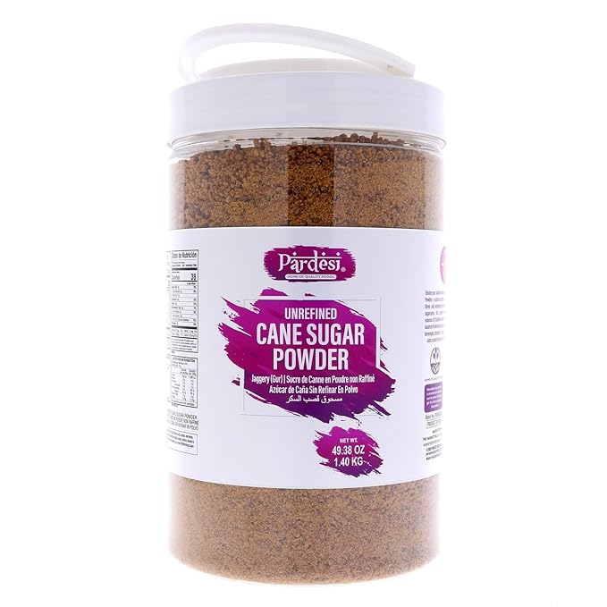 PARDESI Unrefined Cane Sugar Powder 3.08LB (1.4 KG) AKA Jaggery (Gur) I Shakkar Powder I Pure & Raw I Jar Packaging with Handle I No Spills No Mess - Pantry ready