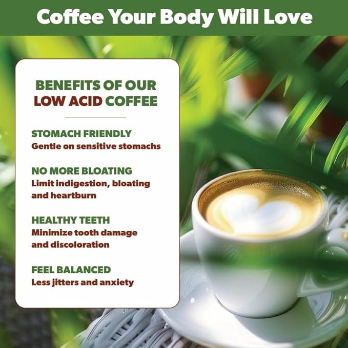 Low Acid Organic Coffee ??Whole Bean, Mold-Free & Stomach Friendly by Java Planet, Ethiopian Single Origin Coffee, Medium Roast, Smooth Full Flavored, 5LB Bag