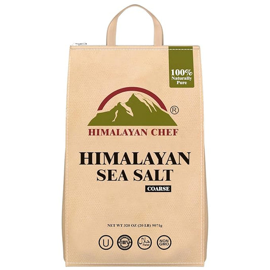 Himalayan Chef Sea Salt, Coarse Grain, 320 Ounces Resealable Bag, Pure & Natural Sun Dried Sea Salt, Unrefined, Gluten Free, Grinder Refill Sea Salts For Daily Cooking & Pickling Salt