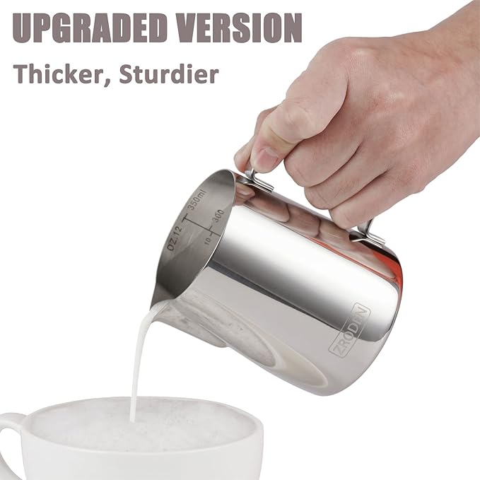 Milk Frothing Pitcher, Thicker Version 20oz Espresso Steaming Pitchers Stainless Steel Cappuccino Coffee Machine Accessories Barista Tools Steamer Pitchers Milk Jug Cup with Decorating Pen Latte Art