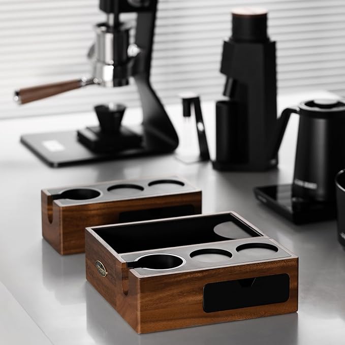 MHW-3BOMBER Espresso Tamping Station, 4 in 1 Walnut Espresso Organizer Box with Magnetic Drawer for Storage 51-58mm Espresso Tamper,Distributor,Portafilter and Espresso Accessories,CH6718