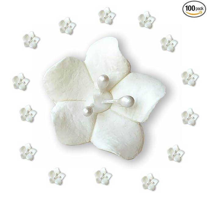Global Sugar Art Blossom Sugar Wedding Cake Flowers White with Pearl Stamens, Unwired, 100 Count by Chef Alan Tetreault