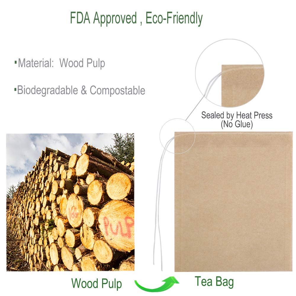 Aksuaple Eco-Fil Disposable Tea Filter Bags for Loose Tea, Wood Pulp Material, Biodegradable and