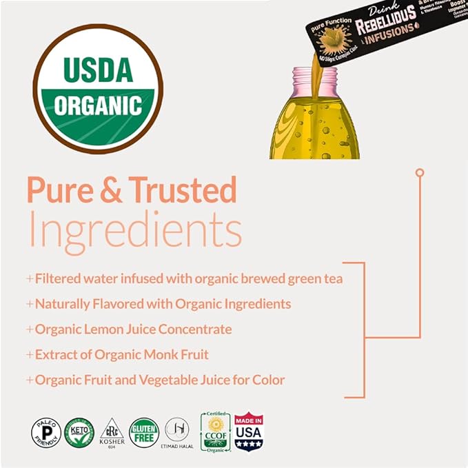 Rebellious Organic Energy Drink Mix Pure Function & Performance Bundle (8 Packs, 10 Counts on Each) ??0 Calories, Sugar Free, Loaded with Antioxidants, L-Theanine, and Natural Caffeine ??80 Counts