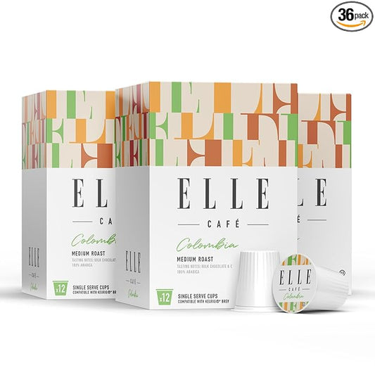 ELLE Café© Colombian K-Cup Pods - 36 Count - 100% Arabica Coffee, Flavor Medium Roast - Single-Serve Coffee Pods