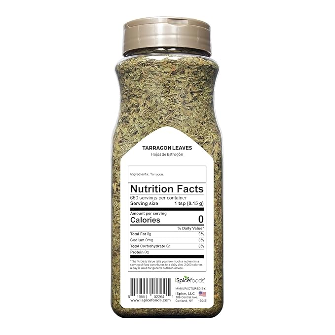 iSpice | Tarragon Leaves | 3.5 oz | Bulk Size, Restaurant Supply, Cooking Essentials, Value Bottle | Premium Herbs | Kosher | (3.5 OZ)
