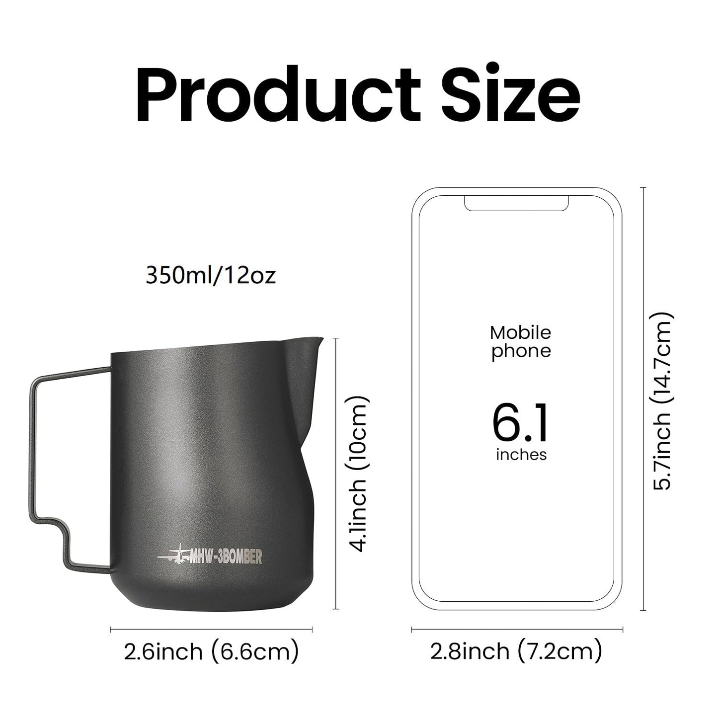 MHW-3BOMBER Milk Frothing Pitcher 12oz/350ml Milk Frother Cup Espresso Steaming Pitcher Stainless