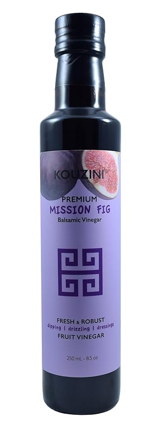 Kouzini Ultra Premium Mission Fig Fruit Balsamic Vinegar, Aged Balsamic Vinegars from Modena, Italy, Premium, Smooth & Full-Bodied Flavor, 250ml Bottle