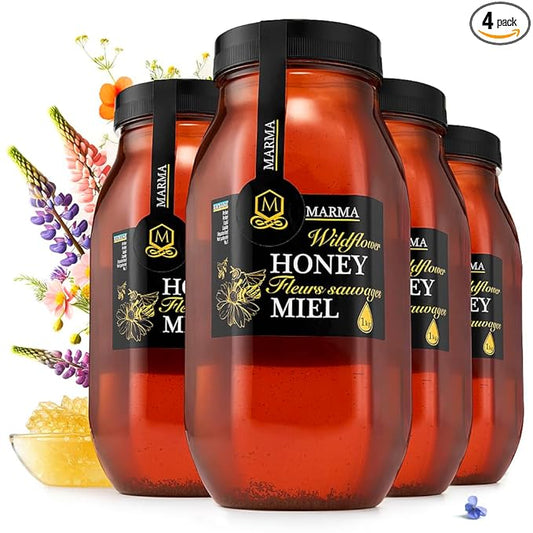 HONIGMA® Marma Wildflower Honey | Authentic Raw Honey from Ukraine | 100% Pure & Unpasteurized | 1000g/35.2oz | May Arrive Crystallized or Partially Crystallized | Pack of 4