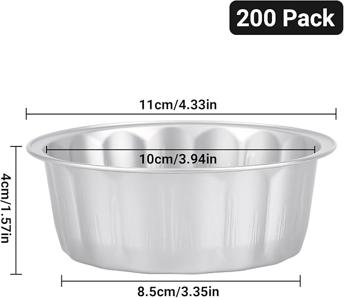 Beasea Aluminum Ramekins 8oz 200 Pack, Disposable Ramekins Foil Cups Baking 3.9" Ramekin Cup Cupcake Aluminum Mini Baking Cups for Party - Silver
