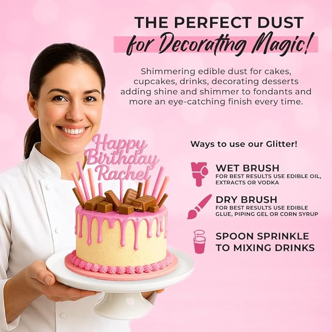 Luster Dust, Pink Luster Dust Edible Cake Decorations, Light Pink Edible Luster Dust for Drinks Cupcake Decorations, Cake Drip, Paint, Light Pink Fondant, Food Coloring