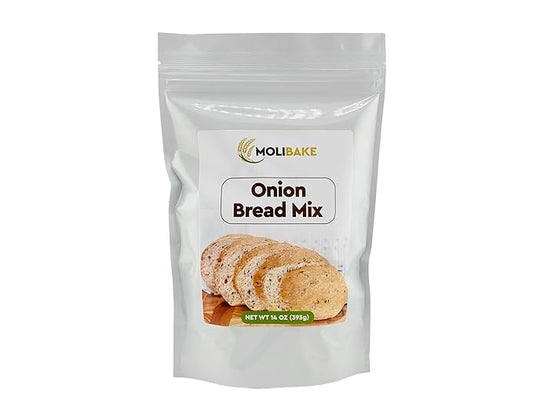Molibake Onion Bread Mix ??Premium All-Natural Baking Mix for Bread Machine and Oven ??14 oz ??Gourmet Blend with Dried Onion Flakes, Sunflower Seeds, Rye Malt Flour ??Easy-to-Use Breads Maker Mix for Homemade Baking