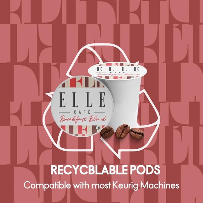 ELLE Café© Breakfast Blend K-Cup Pods - 24 Count - 100% Arabica Coffee, Flavor Medium Light Roast - Single-Serve Coffee Pods