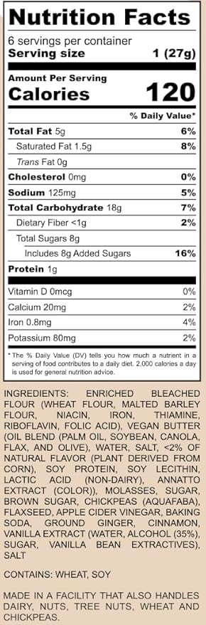 Vegan Ginger Spice Cookies- Holiday Cookies, Gourmet Vegan Snack, 100% Egg-Free, Dairy-Free, Allergy-Friendly, Plant-Based Treats, Festive Spiced Cookies, 5.5 oz Pack