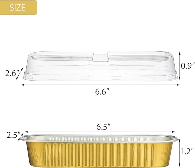 EUSOAR Gold Cupcake liners with Lids, 50pcs 6.8oz 6.5"x2.5"x1.2" Aluminum Disposable Ramekins Pan with Lids，Cupcake Baking Cups Containers Wrappers Dessert Cheesecake Creme Brulee Mini Loaf Cake Pan