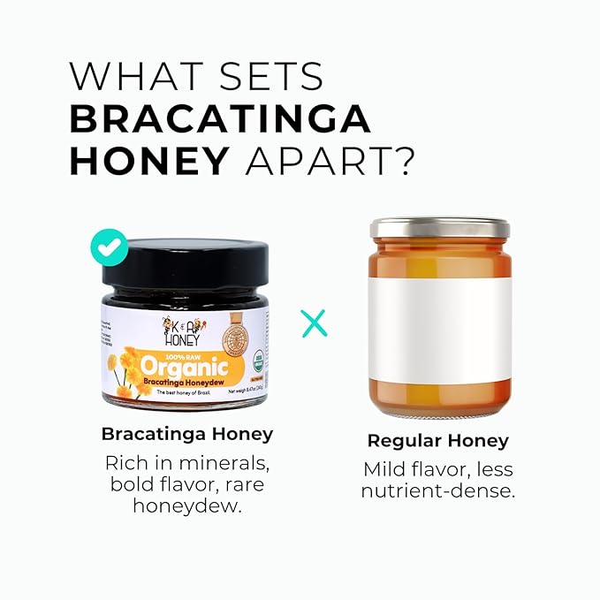 K&A HONEY Organic Bracatinga Honey | USDA Certified Organic | Award-Winning 100% Pure Honeydew | Raw Premium Honey | Natural Sugar Alternative | 8.47 oz