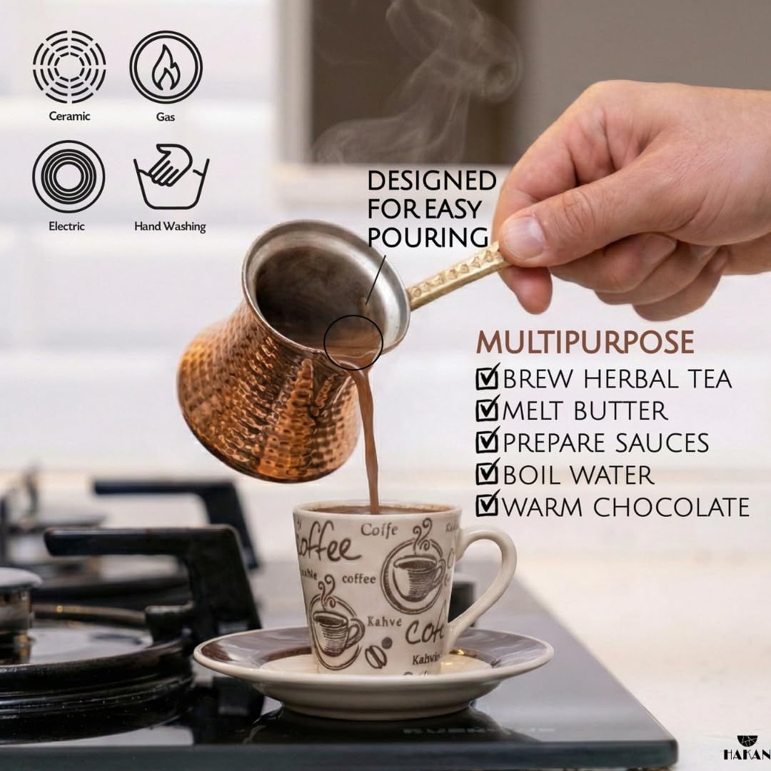 Hakan Turkish Coffee Pot | Stove Top Water Boiler, Coffee Maker, Butter, Chocolate & Milk Warmer |
