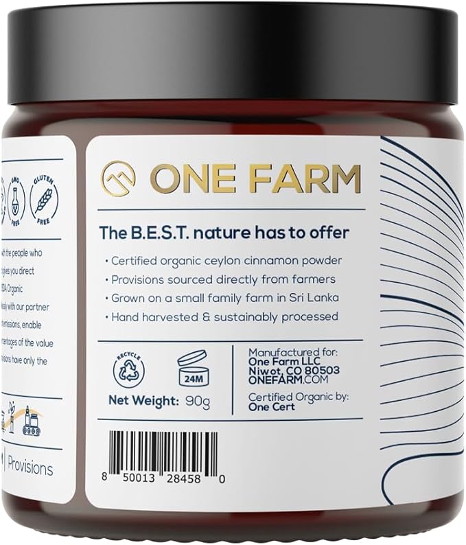 Organic Ceylon Cinnamon, Single Estate, Freshly Ground Premium Sri Lanka Cinnamon, Non-GMO, Fair-Trade & Gluten Free in Resealable Jar for Cooking, Smoothies, Lattes & Tea