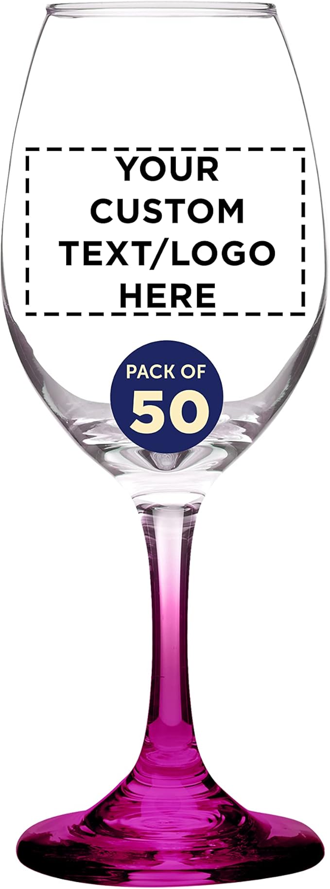 Custom Rioja Wine Glasses with Stem 10 oz. Set of 50, Personalized Bulk Pack - Color Bottom, Perfect for Wedding, Party Favors, Birthday, Bridal Shower Gifts - Pink