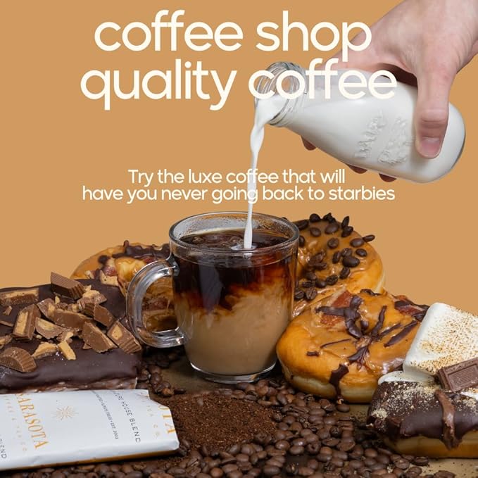 Sarasota Coffee Ground Packets | Gourmet Flavored Medium Roast Bulk Coffee Packs | Salted Caramel | Low Acid Mold Free Singles Individual Pouches for 12 Cup Coffee Maker | 2.5 Ounce Bags, 36 Count