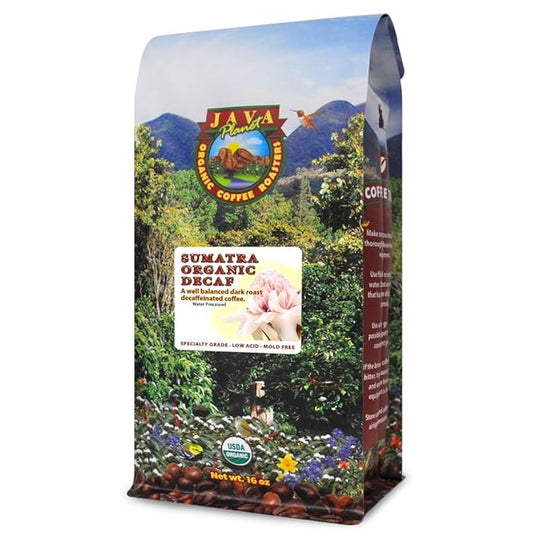 Low Acid Organic Coffee ??Whole Bean, Mold-Free & Stomach Friendly by Java Planet, Sumatran Single Origin Decaf Coffee, Dark Roast, Smooth Full Flavored, 1LB Bag