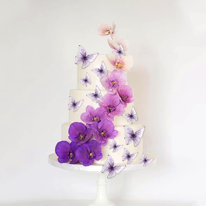 30PCS Butterfly Cake Toppers 3D Purple Butterfly Cupcake Toppers Birthday Party Cake Decorations for Anniversary Wedding Party Baby Shower Wall Decor