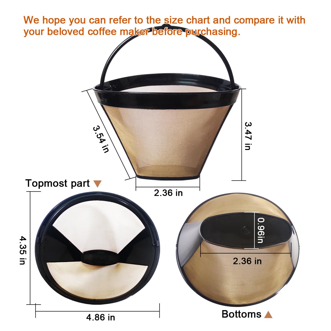 Ainreond 2Pcs Reusable Coffee Filter Basket, No.4 Cone Coffee Maker Filters, for Ninja and