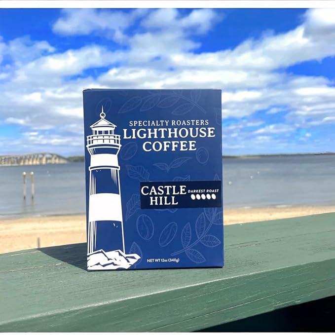 LIGHTHOUSE COFFEE, This coffee is strong and bold. It's our darkest roasted coffee without being bitter, giving you a light smokey flavor with notes of baker's chocolate, black pepper, and a rich body that can be representative of a stout beer.