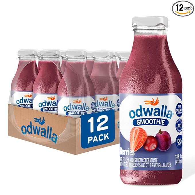 Odwalla Berries Smoothie - Fruit Smoothie Mix Ready to Drink - Juice Blend, No Added Sugar, No Preservatives - 13.9 oz Glass Bottles (12 Pack)